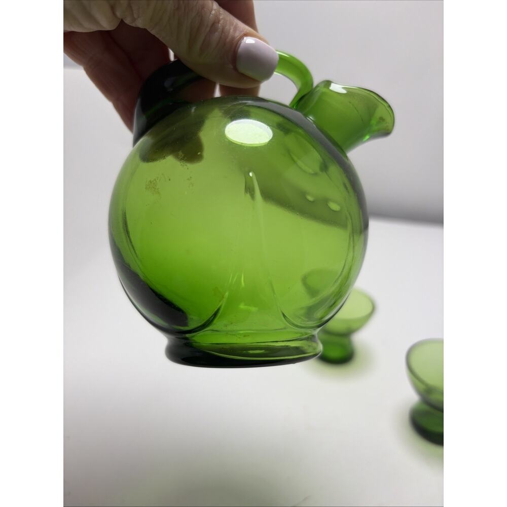 RARE Cambridge Green Small 5”Decanter & 4 Flat 1 OZ Cordials SUPERB! - Picture 7 of 10